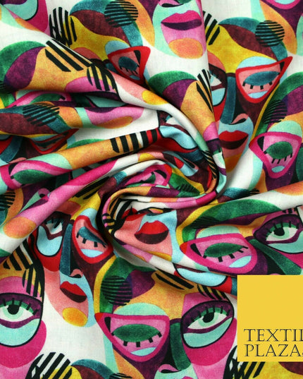 Colourful Abstract Artsy Painted Faces Digital Print 100% Cotton Fabric 58" 5415