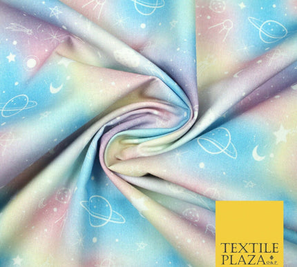 Space Planets Moon Stars Pastel Shaded Digital Print 100% Cotton Fabric 58" 5418