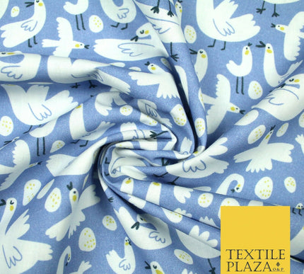 Blue White Chicken Egg Easter Digital Print 100% Cotton Fabric Sewing 58" 5416