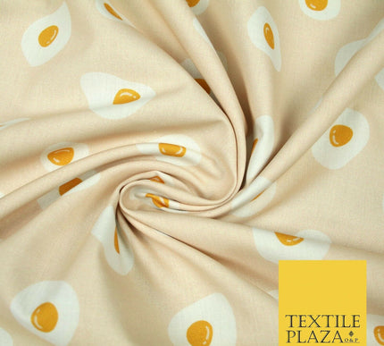 Light Peach Fried Egg Cooking Novelty Digital Print 100% Cotton Fabric 58" 5421
