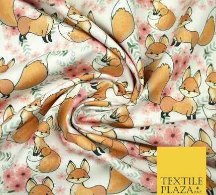 Floral Cute Baby Foxes Animal Digital Print 100% Cotton Fabric Sewing 58" 5417