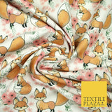 Floral Cute Baby Foxes Animal Digital Print 100% Cotton Fabric Sewing 58" 5417