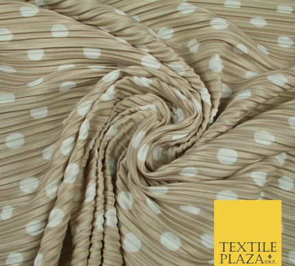 1cm White Spotted Printed Pleated Plisse Satin Stretch Fabric 58" 4 COLOURS