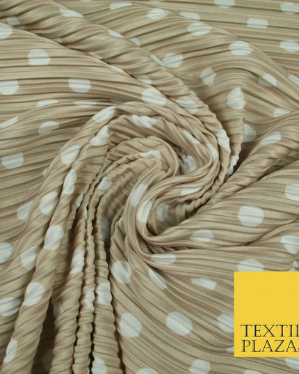 1cm White Spotted Printed Pleated Plisse Satin Stretch Fabric 58" 4 COLOURS