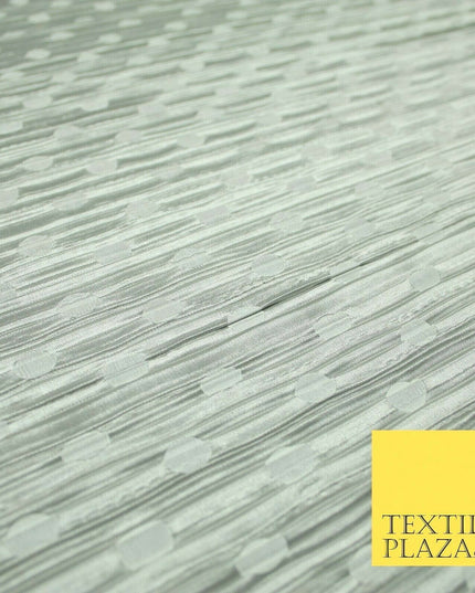 1cm White Spotted Printed Pleated Plisse Satin Stretch Fabric 58" 4 COLOURS