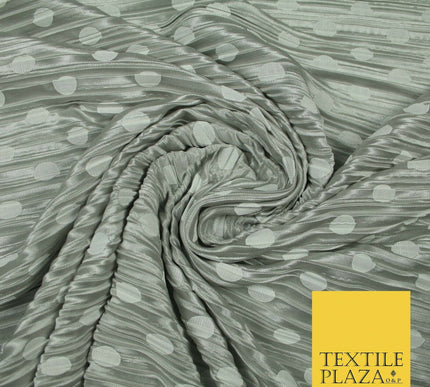 1cm White Spotted Printed Pleated Plisse Satin Stretch Fabric 58" 4 COLOURS