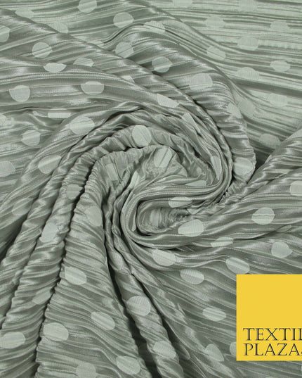 1cm White Spotted Printed Pleated Plisse Satin Stretch Fabric 58" 4 COLOURS