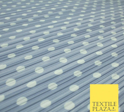 1cm White Spotted Printed Pleated Plisse Satin Stretch Fabric 58" 4 COLOURS