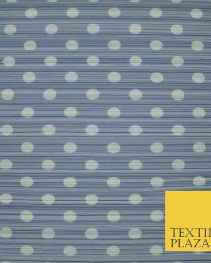 1cm White Spotted Printed Pleated Plisse Satin Stretch Fabric 58" 4 COLOURS