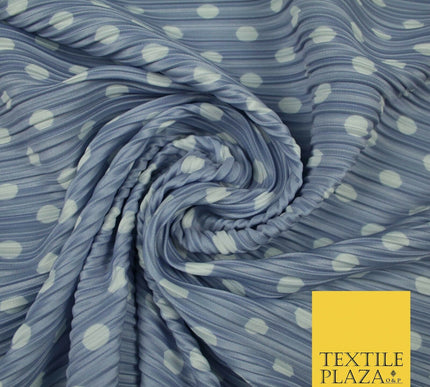 1cm White Spotted Printed Pleated Plisse Satin Stretch Fabric 58" 4 COLOURS