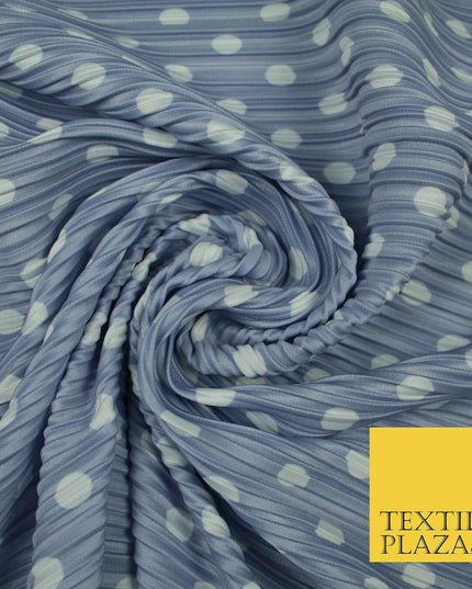 1cm White Spotted Printed Pleated Plisse Satin Stretch Fabric 58" 4 COLOURS