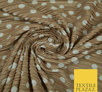 1cm White Spotted Printed Pleated Plisse Satin Stretch Fabric 58" 4 COLOURS