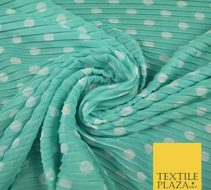 6 COLOURS 1cm White Spotted Printed Pleated Plisse Georgette Stretch Fabric 58"