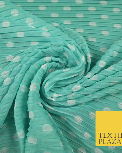 6 COLOURS 1cm White Spotted Printed Pleated Plisse Georgette Stretch Fabric 58"