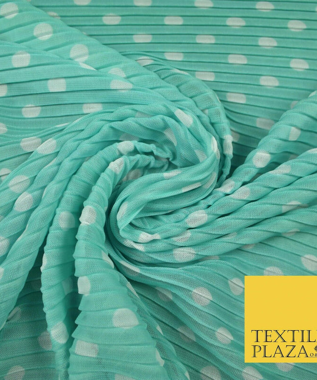 6 COLOURS 1cm White Spotted Printed Pleated Plisse Georgette Stretch Fabric 58"
