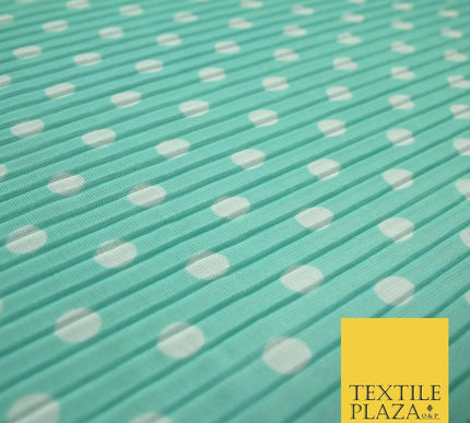 6 COLOURS 1cm White Spotted Printed Pleated Plisse Georgette Stretch Fabric 58"