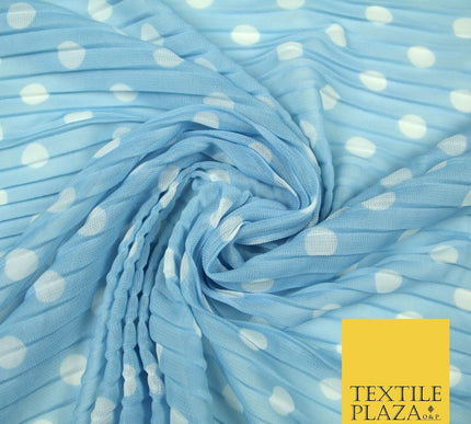 6 COLOURS 1cm White Spotted Printed Pleated Plisse Georgette Stretch Fabric 58"