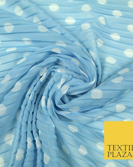 6 COLOURS 1cm White Spotted Printed Pleated Plisse Georgette Stretch Fabric 58"