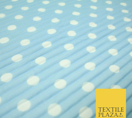 6 COLOURS 1cm White Spotted Printed Pleated Plisse Georgette Stretch Fabric 58"