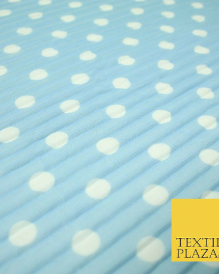 6 COLOURS 1cm White Spotted Printed Pleated Plisse Georgette Stretch Fabric 58"
