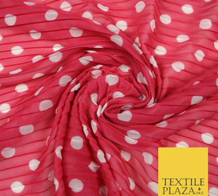6 COLOURS 1cm White Spotted Printed Pleated Plisse Georgette Stretch Fabric 58"