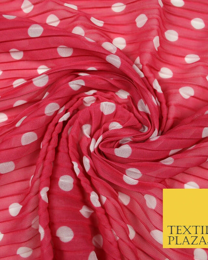 6 COLOURS 1cm White Spotted Printed Pleated Plisse Georgette Stretch Fabric 58"