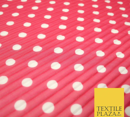 6 COLOURS 1cm White Spotted Printed Pleated Plisse Georgette Stretch Fabric 58"