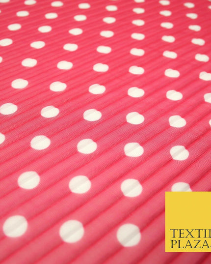 6 COLOURS 1cm White Spotted Printed Pleated Plisse Georgette Stretch Fabric 58"