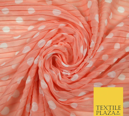 6 COLOURS 1cm White Spotted Printed Pleated Plisse Georgette Stretch Fabric 58"