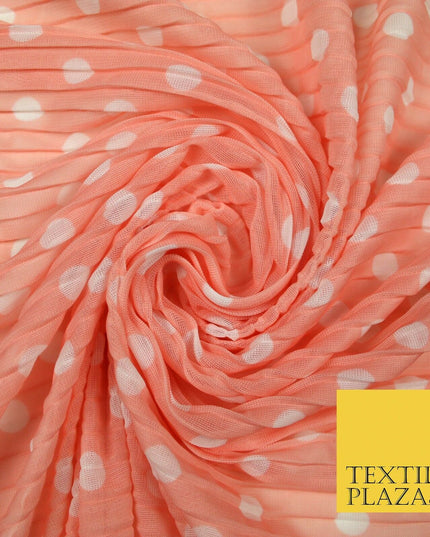 6 COLOURS 1cm White Spotted Printed Pleated Plisse Georgette Stretch Fabric 58"