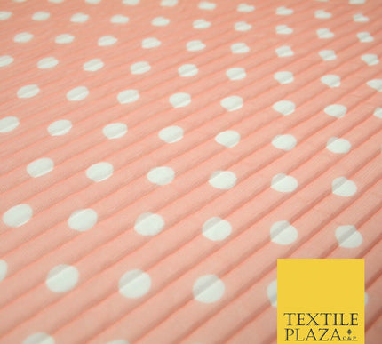 6 COLOURS 1cm White Spotted Printed Pleated Plisse Georgette Stretch Fabric 58"
