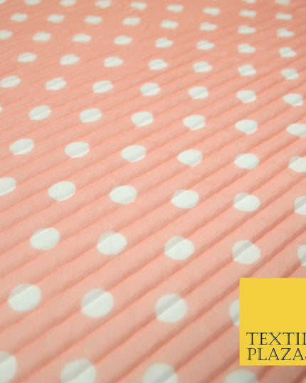 6 COLOURS 1cm White Spotted Printed Pleated Plisse Georgette Stretch Fabric 58"