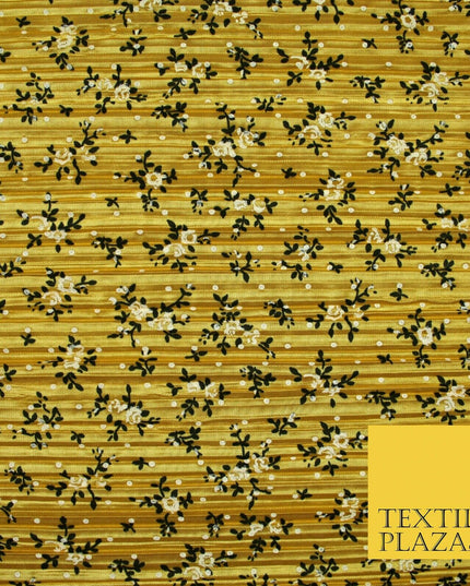 Wine Gold Green Ditsy Floral Dot Printed Pleated Plisse Satin Dress Fabric 58"