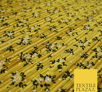 Wine Gold Green Ditsy Floral Dot Printed Pleated Plisse Satin Dress Fabric 58"