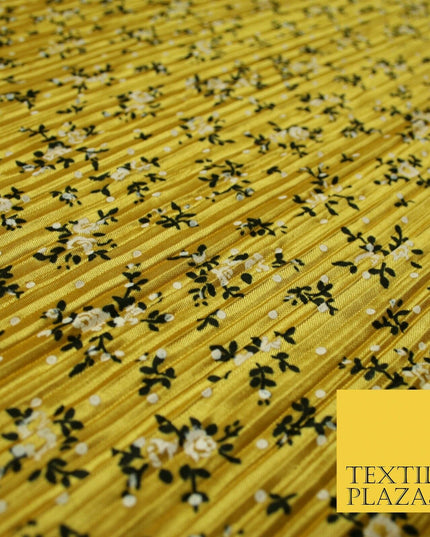 Wine Gold Green Ditsy Floral Dot Printed Pleated Plisse Satin Dress Fabric 58"