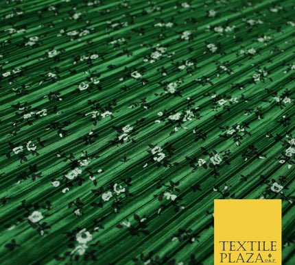 Wine Gold Green Ditsy Floral Dot Printed Pleated Plisse Satin Dress Fabric 58"