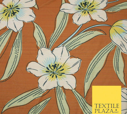 Terracotta Rust Oversized Large Floral Stretch Stripe Jersey Dress Fabric 5446