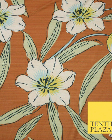Terracotta Rust Oversized Large Floral Stretch Stripe Jersey Dress Fabric 5446
