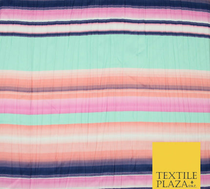Colourful Multicolour Pastel Striped Lines Creased Printed Jersey Fabric 5454