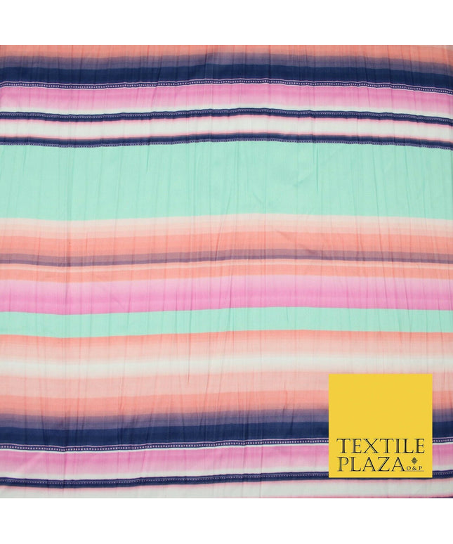 Colourful Multicolour Pastel Striped Lines Creased Printed Jersey Fabric 5454