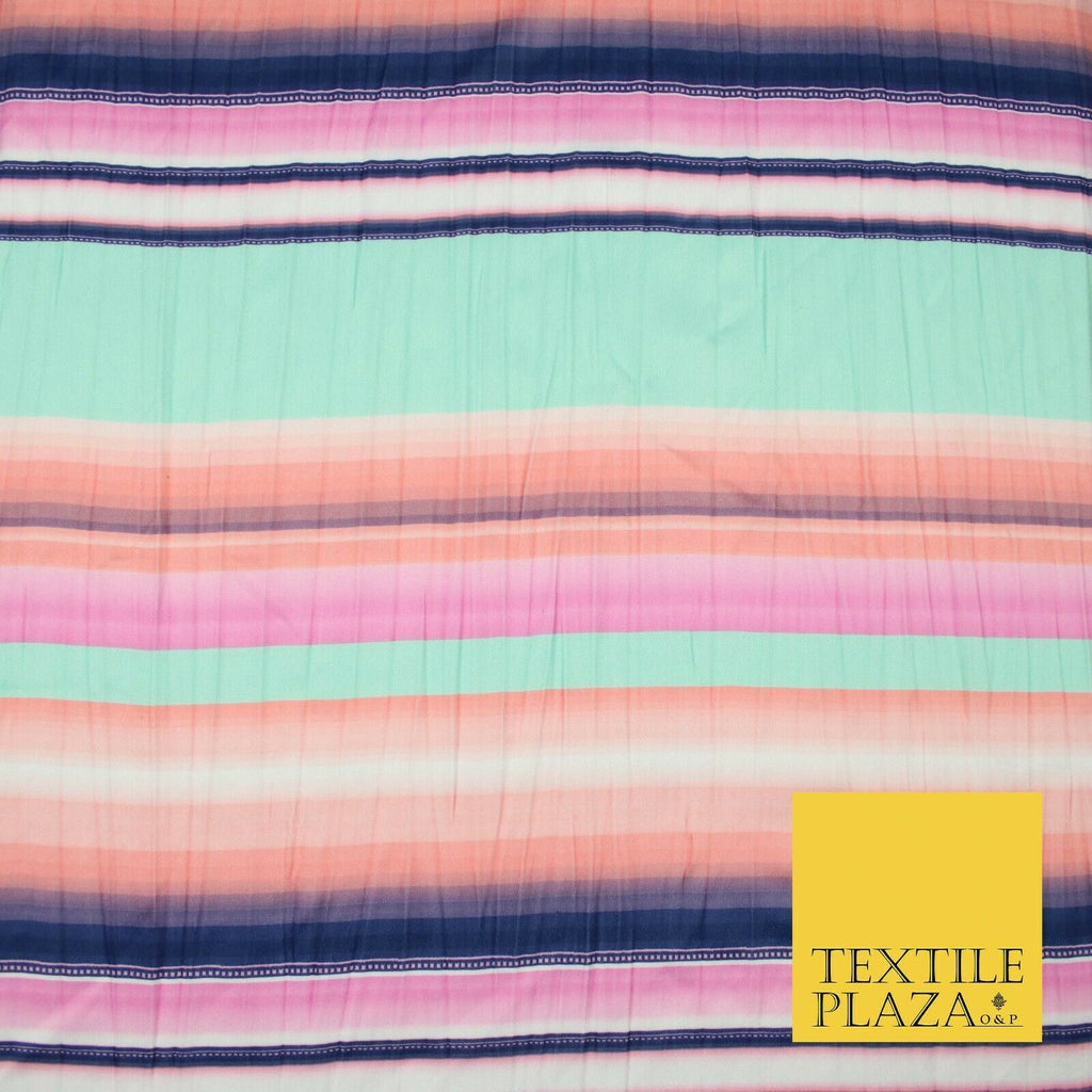 Colourful Multicolour Pastel Striped Lines Creased Printed Jersey Fabric 5454