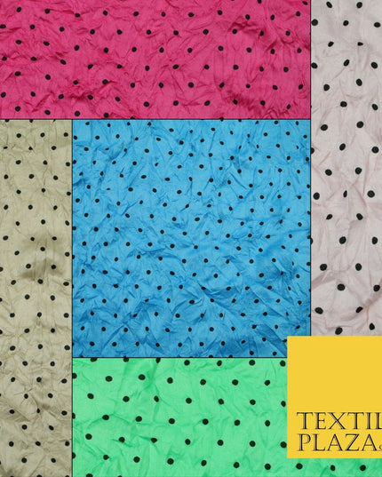 5 COLOURS Crushed Creased 4mm Spotted Polka Dot Polyester Stretch Jersey Fabric