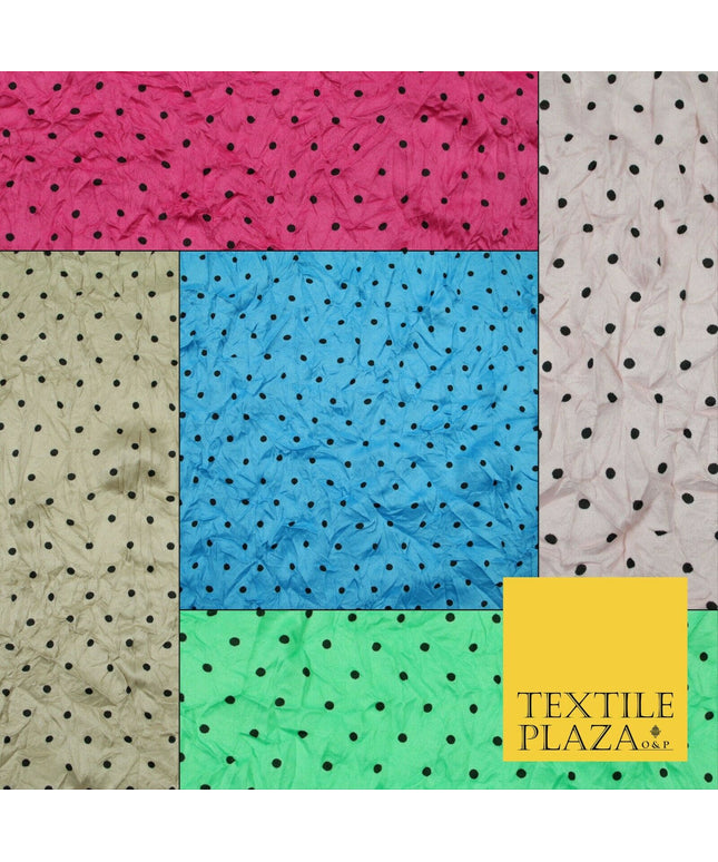 5 COLOURS Crushed Creased 4mm Spotted Polka Dot Polyester Stretch Jersey Fabric