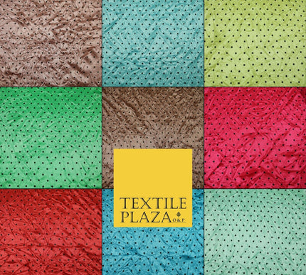 9 COLOURS - Crushed Creased 4mm Spotted Polka Dot Polyester Stretch Satin Fabric