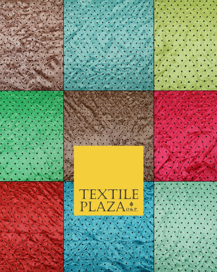 9 COLOURS - Crushed Creased 4mm Spotted Polka Dot Polyester Stretch Satin Fabric