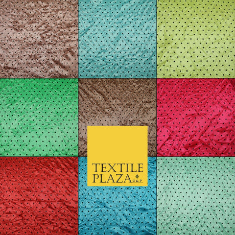9 COLOURS - Crushed Creased 4mm Spotted Polka Dot Polyester Stretch Satin Fabric