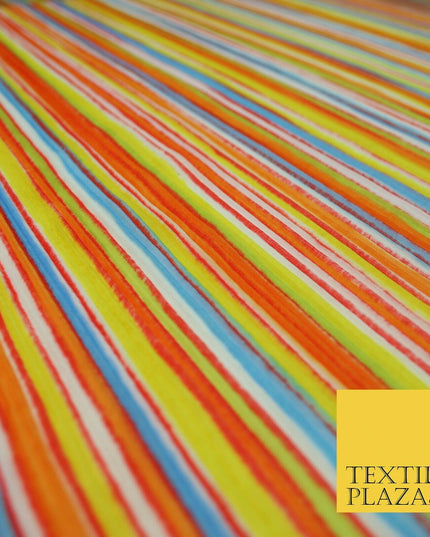 Bright Multicolour Colourful Striped Lines Textured Pleated Plisse Fabric 5451