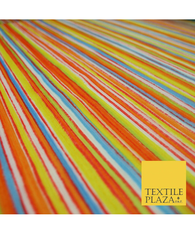 Bright Multicolour Colourful Striped Lines Textured Pleated Plisse Fabric 5451