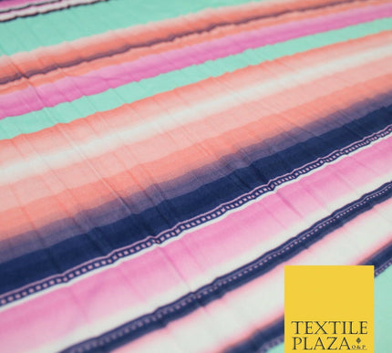 Colourful Multicolour Pastel Striped Lines Creased Printed Jersey Fabric 5454
