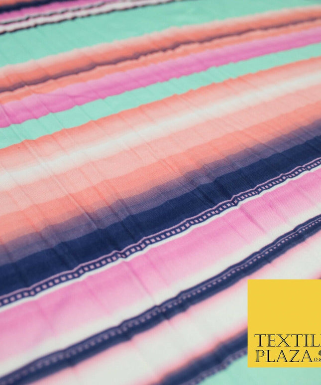 Colourful Multicolour Pastel Striped Lines Creased Printed Jersey Fabric 5454